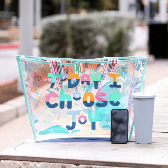 Today I Choose Joy Mint Iridescent Tote - Picture 3 of 3